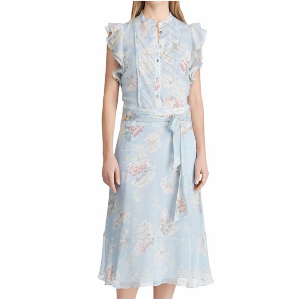 Lauren Ralph Lauren Womens Janevra Blue Chiffon Midi Casual Dress